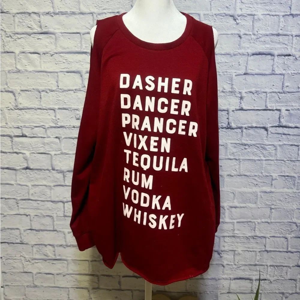 Boutique reindeer open shoulder sweatshirt adult alcohol funny